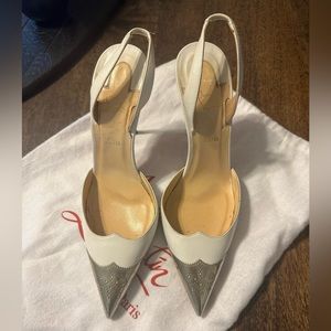 Christian Louboutin 100mm white stiletto with silver toe detail